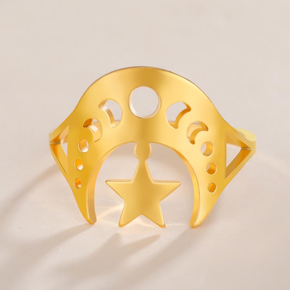 Dawapara Crescent Moon Fashion Women Ring Lunar Moon Phase Witch Stainless Steel Lucky Amulet Minimalist Jewelry