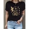 Damen Schwarzes Verzaubertes Feenschloss Grafik-T-Shirt Rundhalsausschnitt Kurze Ärmel Sternenmuster Lässig Ganzjahres-Oberteil