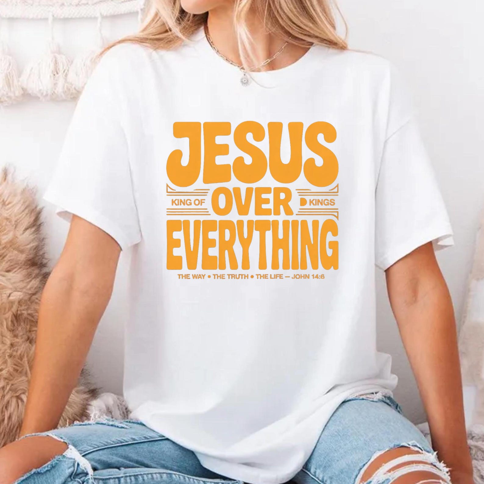 Christian Unisex T-Shirt – Jesus Over Everything Shirt for Faith, Scripture, & Worship Wear 4XL