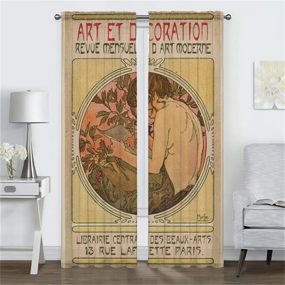 Alphonse Mucha Home Interior Curtains for Living Room Curtain Shades Blinds Partition Tulle for Bedroom Halloween Decoration