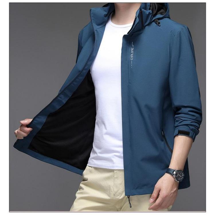 Jacket men's spring and autumn thin Korean style trendy men's casual jacket men's hooded business solid color jacket top