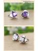Purple Heart Diamond Stud Earrings – 925 Silver Needle, Fashion Sweet Style for Females and Students
