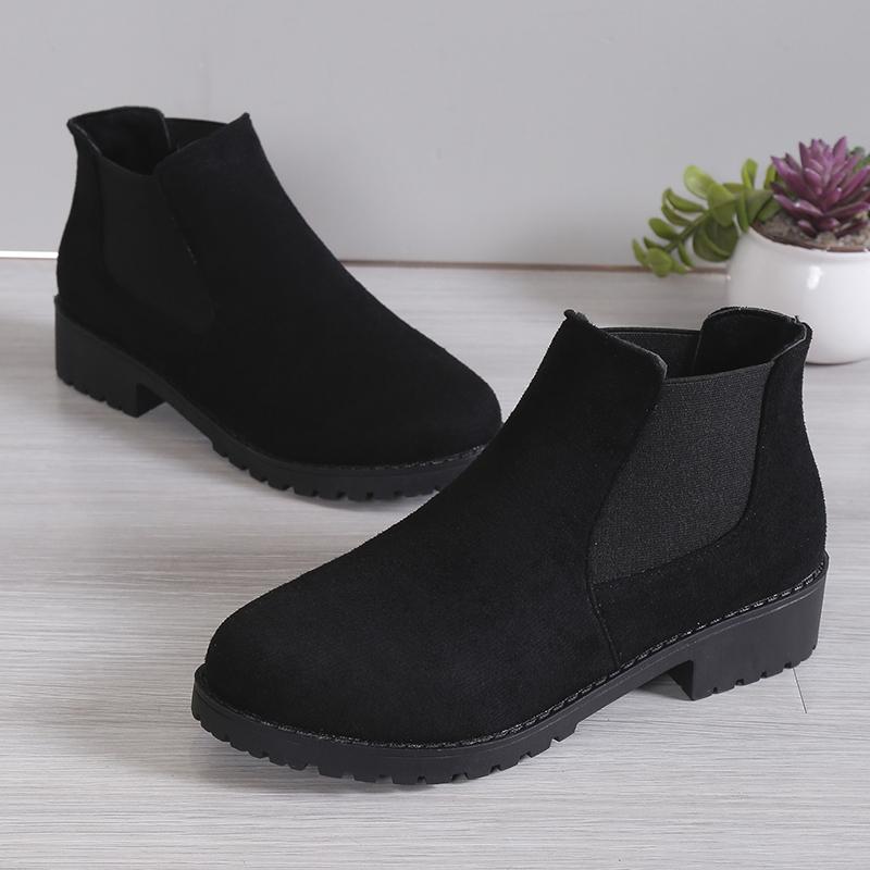 New Winter Casual and Comfortable Thick-soled Round-toe Black Sexy Elegant Warm Square-heeled Short Boots for Women 2024