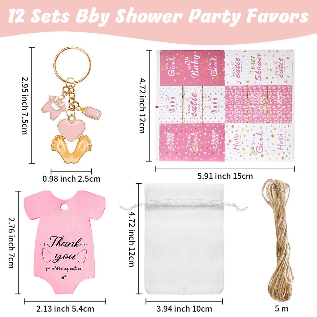6/20Pcs Baby Foot Keychains Metal Keychain Set with Wrapping Sticker Drawstring Bag and Thank You Label For Baby Showers