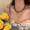 New Chinese-style green ingot buckle necklace women's light luxury niche high-end sense beaded collarbone chain retro temperament match