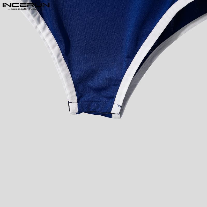 INCERUN Men's Short Sleeve Side Lace Patchwork Jumpsuits Fitted Playsuits Home Wear
