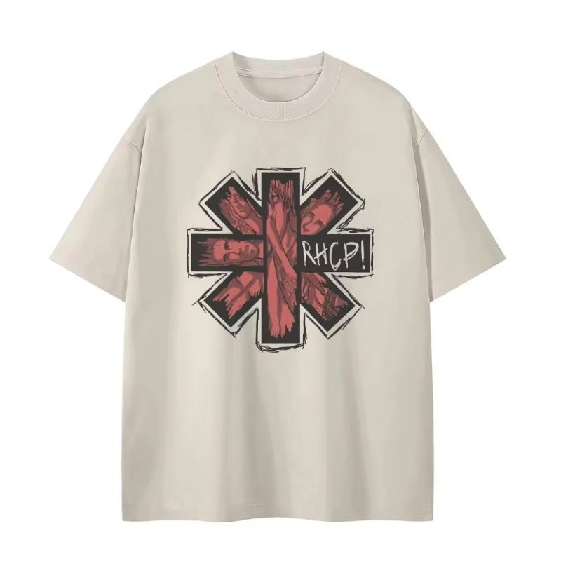 Red Hot Chili Peppers Red Hot Chili Peppers Groupe Épaule Ample Coton Col Ras du Cou Rock Homme et Femme Coton T-Shirts Manches Courtes