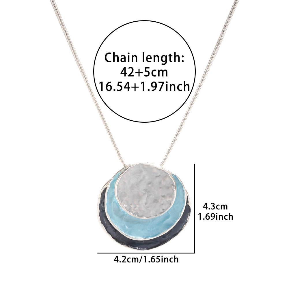 Bohemian Geometric Round Necklace: Multicolor Layered Enamel Zinc Alloy Sweater Chain
