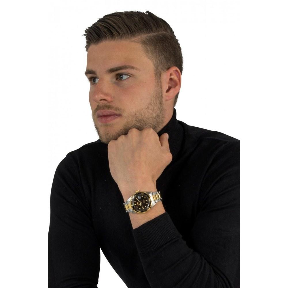 Invicta Pro Diver Quartz Watch 37.5mm Steel Gold Stainless Steel Strap Black Dial Men