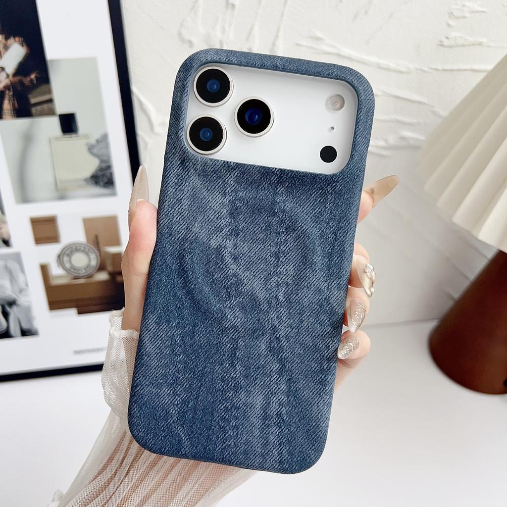 Applicable to iPhone17ProMax denim pattern magnetic mobile phone case skin feeling Apple 16Pro anti-drop 15 protective case