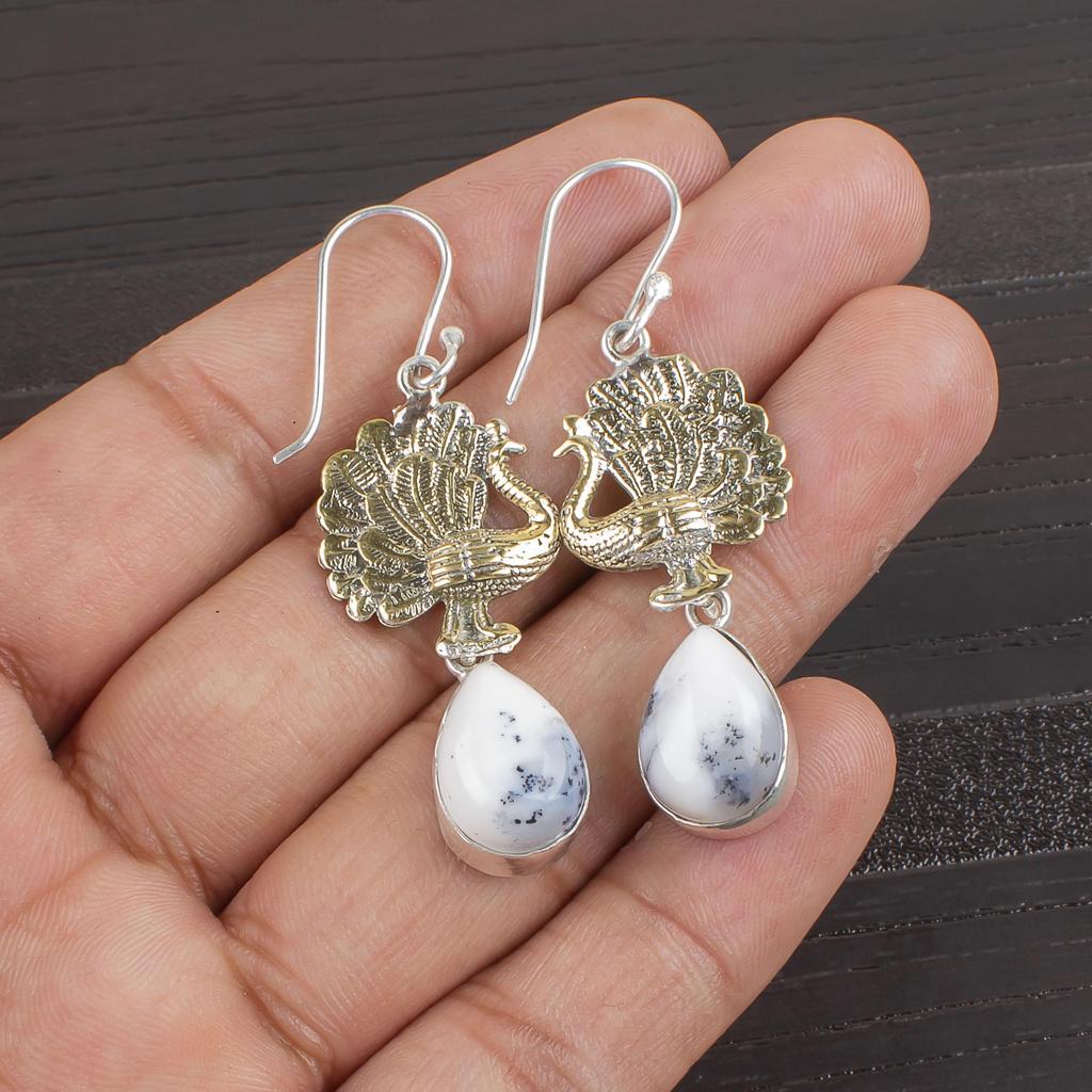 Dendritenopal Ohrringe, 925 Sterlingsilber Edelsteinschmuck, Handgefertigte Ohrringe, Für Thanksgiving