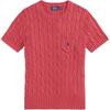 Polo Embroidered Pony Logo Pattern Cable Knit Cotton Crew Neck Short Sleeve Pullover Women Tops Nantucket-Red 211971873-502