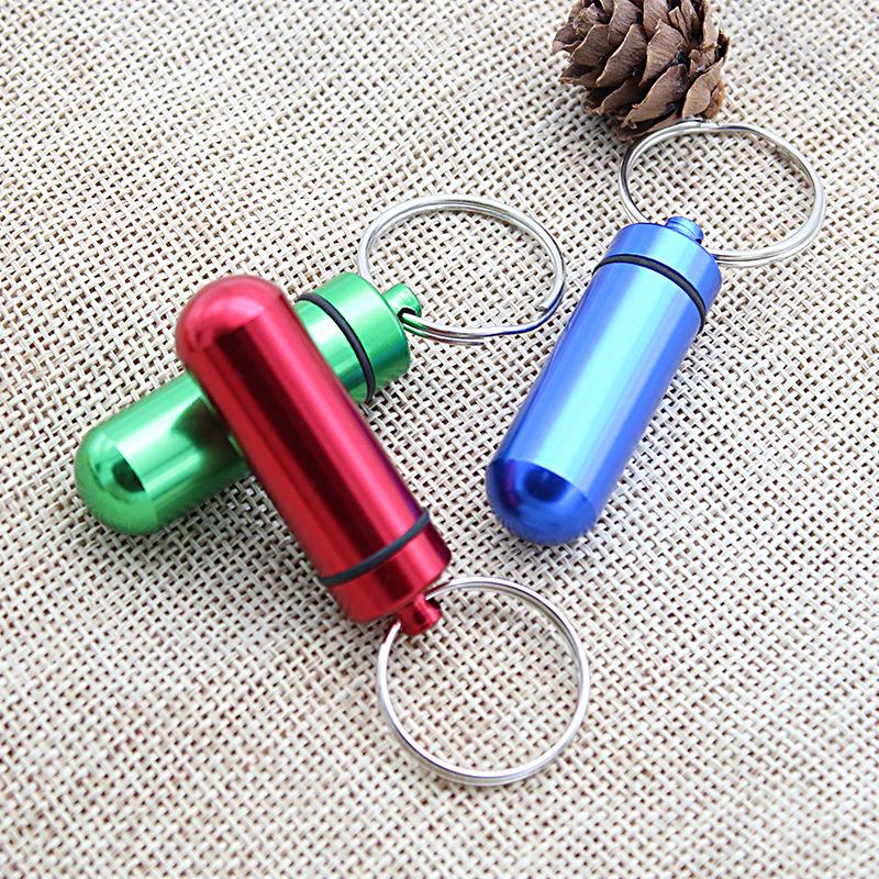 Portable Medicine Bottle  Mini Aluminum Alloy Keychain  Hanging Bottle  Sealed Compartment Waterproof Metal Medicine Box