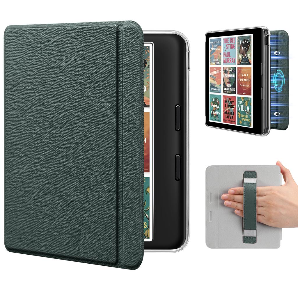 Hülle für 7" Kobo Libra Colour, Integrierter Handgurt, Schlanke Leichte PU-Leder Hartschalen-Rückseite Abdeckung
