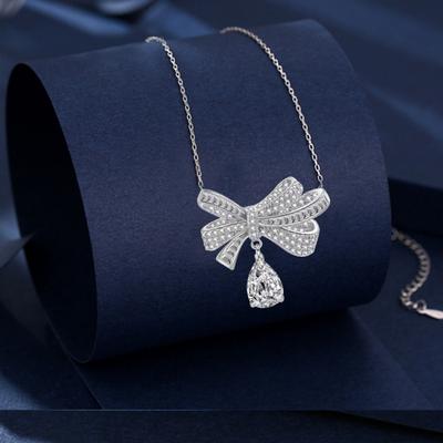 Trendy Imported High Carbon Drop Diamond Bow Necklace for Women Elegant and Stylish Jewelry