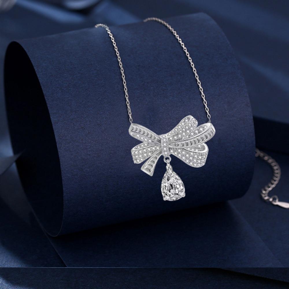 

Trendy Imported High Carbon Drop Diamond Bow Necklace for Women Elegant and Stylish Jewelry