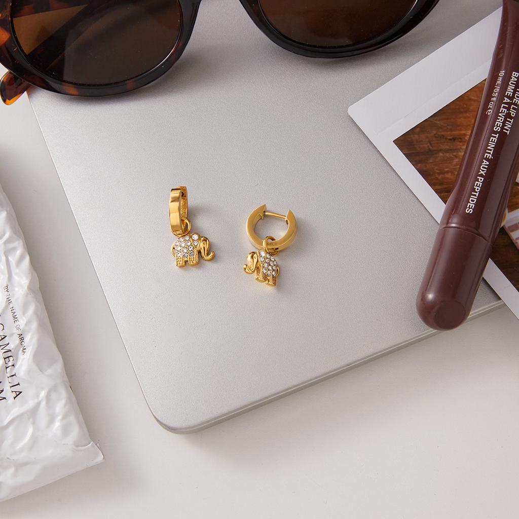 Yori Stainless Steel Elephant Animal Pendant Trendy Earrings for Women Trendy Metal Texture 18 K Earrings Golden Accessories