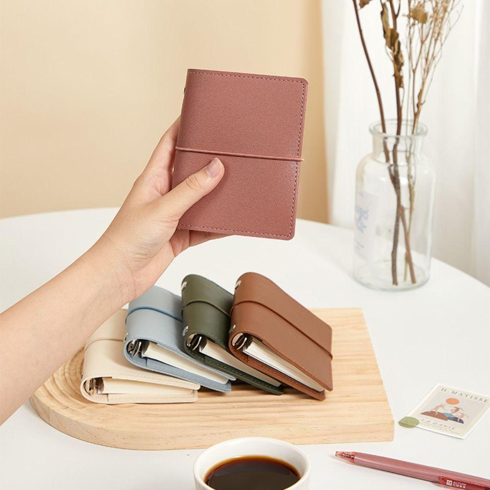 5-Ring Binder Mini Loose-leaf Notebook Faux Leather Zipper Binder Notebook  Photo Collection