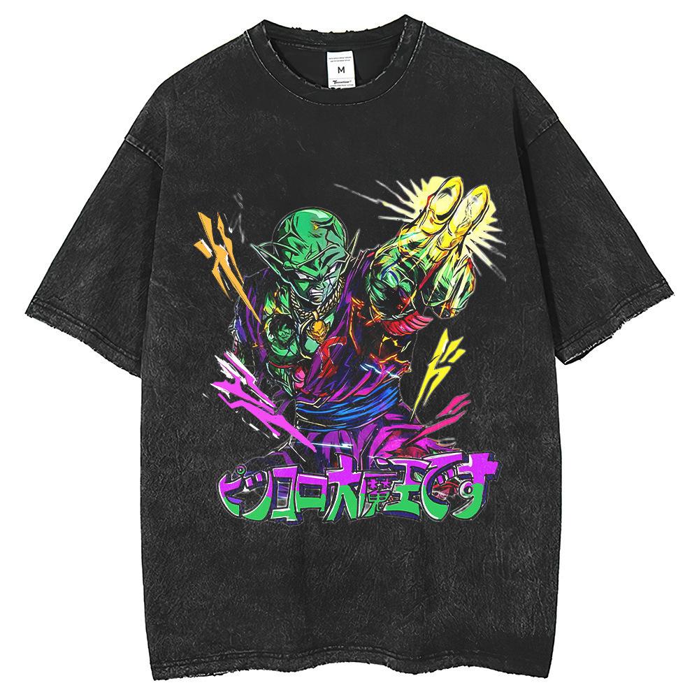 Dragon Ball Animation T-Shirt Retro Washed Retro Cotton Short Sleeve Summer Breathable Loose Casual Men S