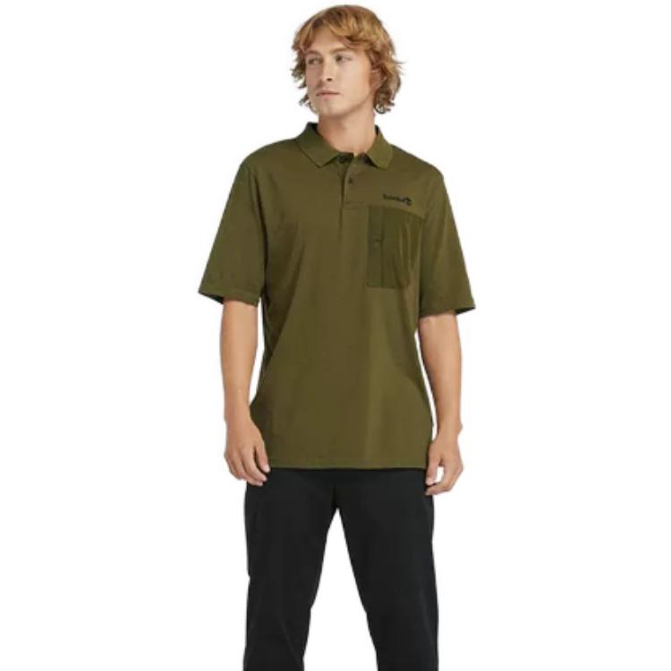 Timberland UV Protection Moisture-Wicking Polo Men tops Dark-Olive-Green A2NAX-302