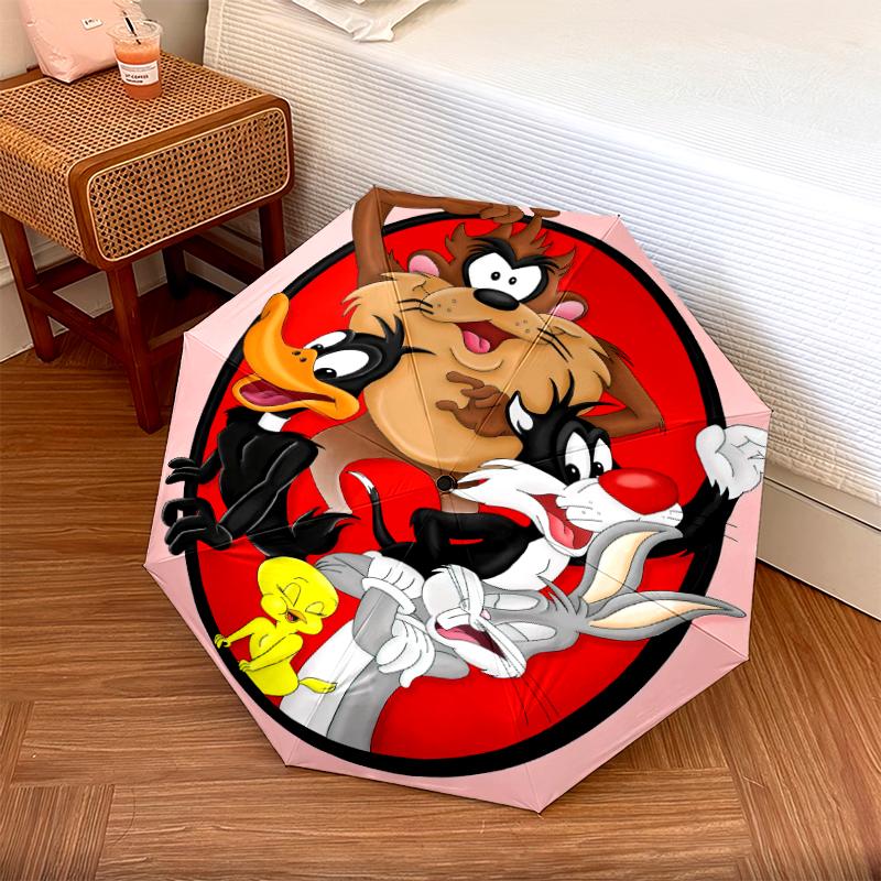 1pc Looney Tunes pattern Umbrella Portable Folding Umbrella Iron Frame Hole Bone Structure Outdoor Home Umbrella