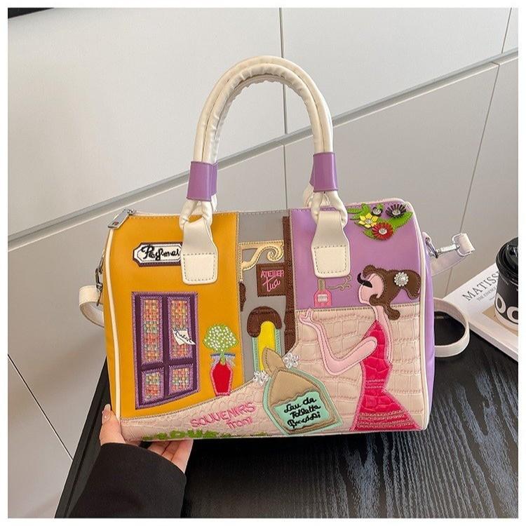 Borsa Boston Portatile di Grande Capacità - Borsa a Tracolla da Pendolare Ricamata Esclusiva