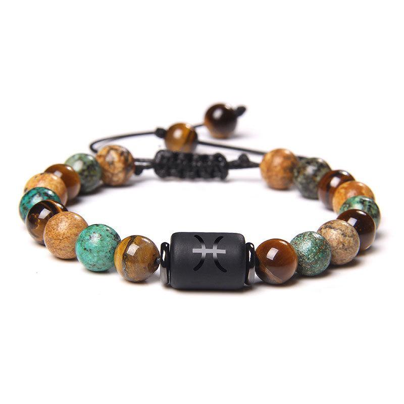Tiger Eye & Picture Stone Handmade Zodiac Bracelet Set (8mm Beads)