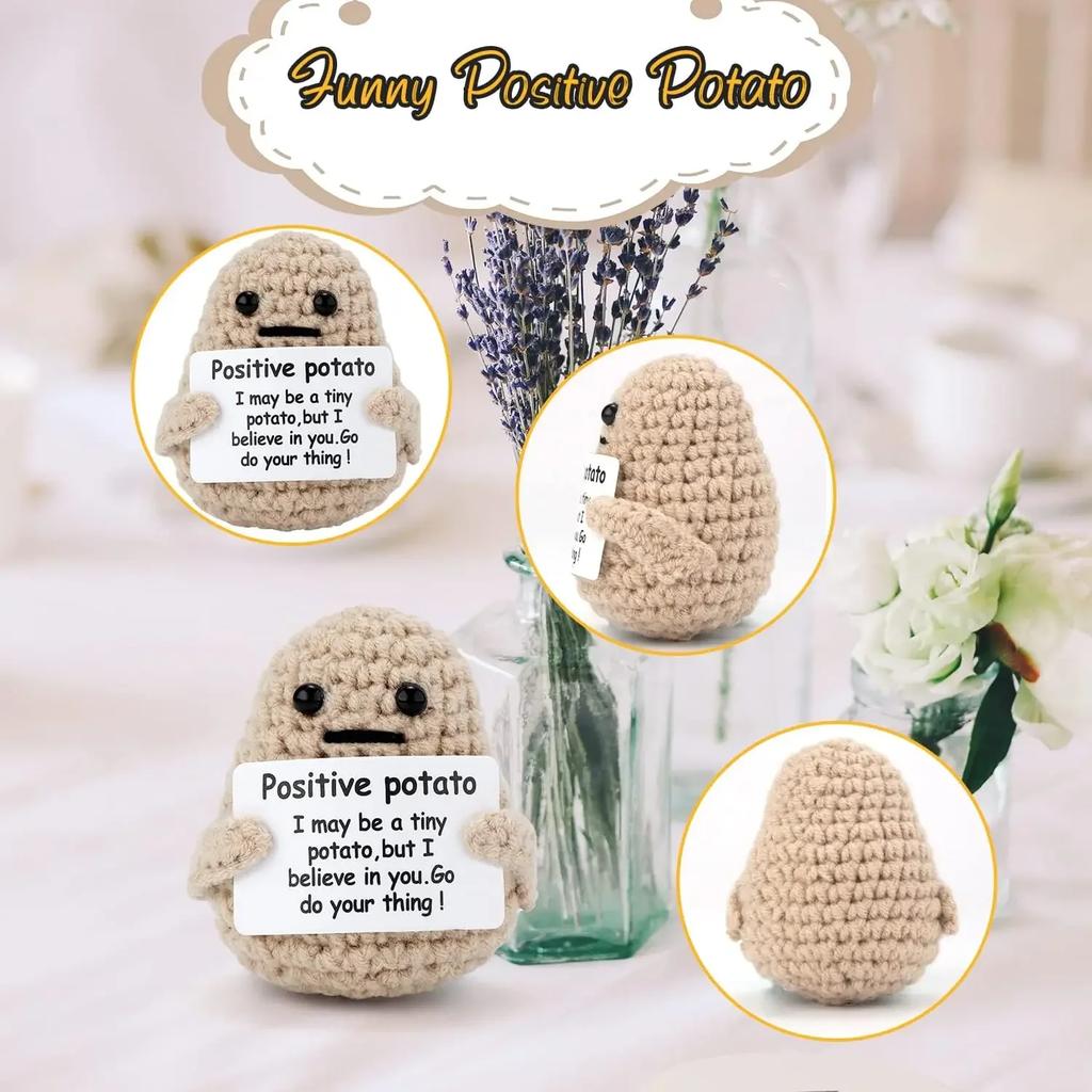 New Positive Energy Potatoes Hug Pocket Doll with Card Handmade Plush Wool Knitting Dolls Christmas Party Gifts Room Home Decor