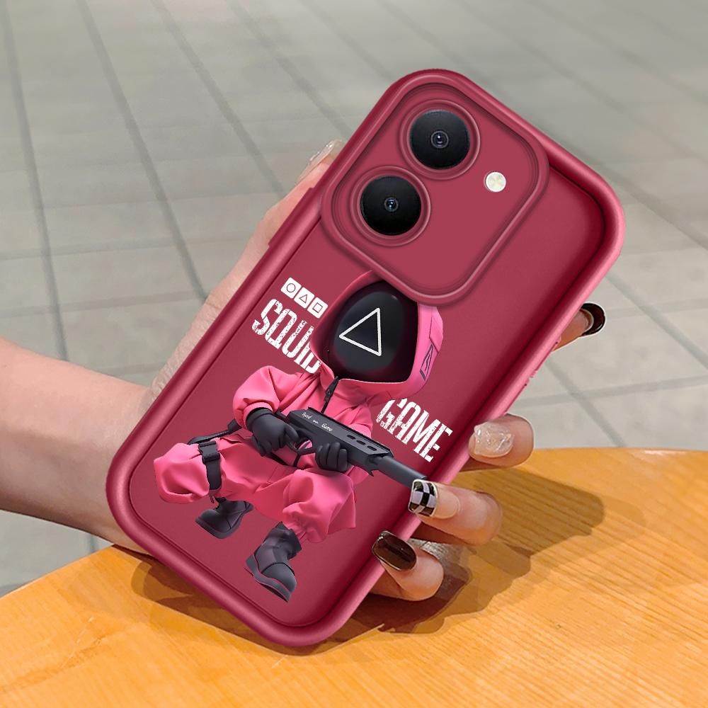 Soft Silicone Square Ladder Printing Pattern Phone Casing Full Cover Camera Shockproof Protection Rubber Case for Vivo