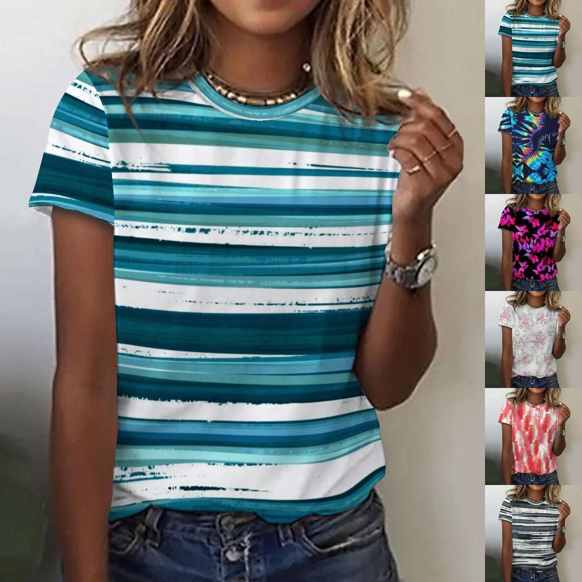 

Летняя новая модная женская повседневная футболка с круглым вырезом и коротким рукавом с принтом размера плюс S-2XL