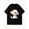 Oversized T Shirt Black Cute White Dog Print Casual Everyday Wear