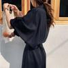 2026 Spring/Summer French Retro Over-the-Knee Lace-up Dress with Batwing Three-Quarter Sleeves