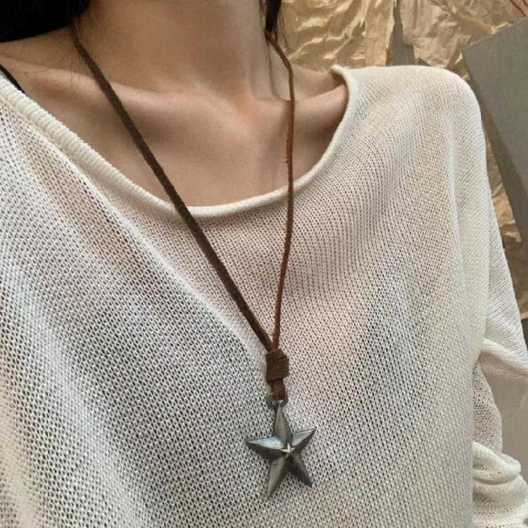 Adjustable Leather Rope Star Pendant Necklace for Women Vintage Ethnic Style