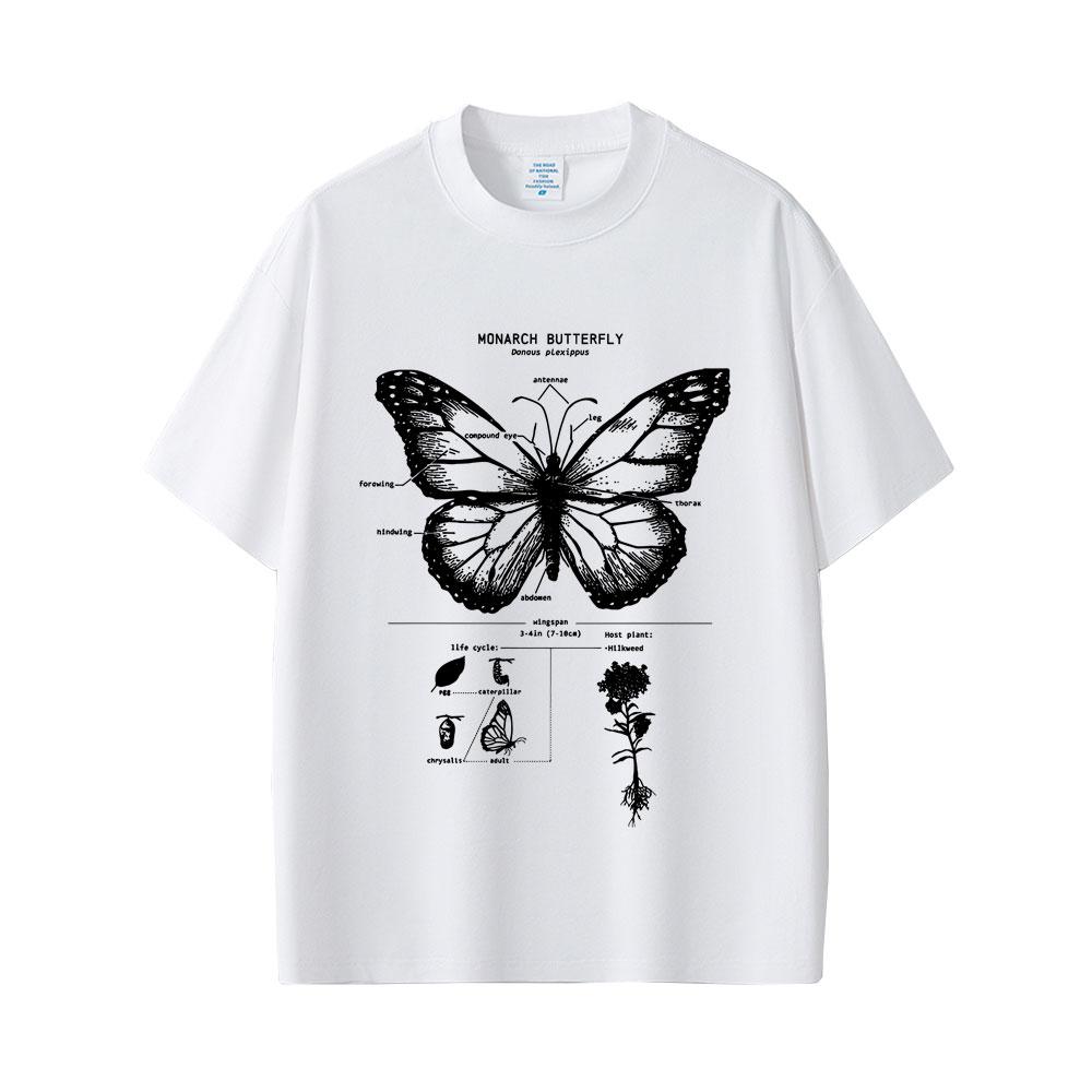 Monarchfalter Anatomie Grafik T-Shirt Herren Damen Lässig Oversized Lustiges T-Shirt Unisex Mode Vintage Kurzarm T-Shirts