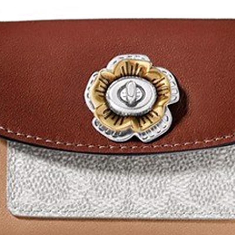 New COACH Parker Canvas Snake Skin Handbag Charm Wallet Mini Women's Brown & Milk Tea Brown 1636-B4QZ9