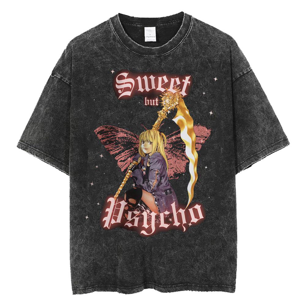 Harajuku Vintage Washed T Shirts Death Note Misa Anime Graphic T Shirt Men Women Cotton Fashion Streetwear Yk Oversized Tshirt