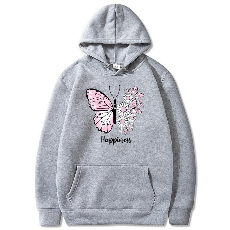 2024 Men's and Women's Unisex Butterfly Print Pullover Casual Fashion Hooded Pocket Sweatshirt Sweatshirt Black