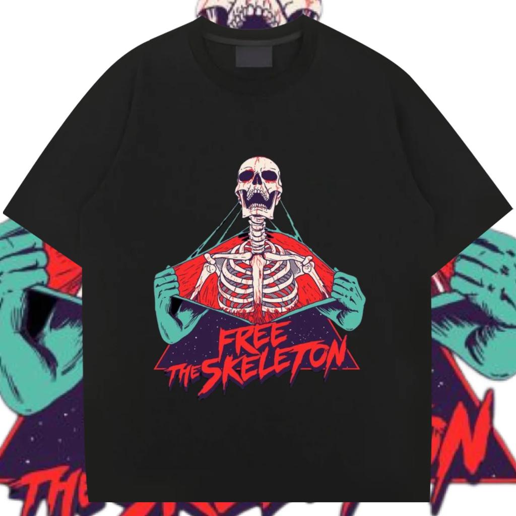 Horror Totenkopf Rundhals Tops Kurzarm Lockere Kleidung Retro Rapper T-Shirt Grafikdruck Baumwoll-T-Shirt Lässige Herren-Tees DIY