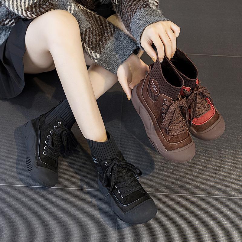 High-top Ankle Boots, Versatile Mid-calf Slim Boots, Casual Women's Shoes