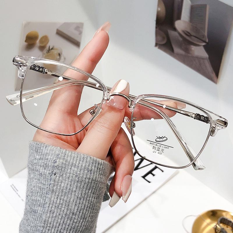 

Men Women Fashion New Metal Half Frame Reading Glasses Personalized Trend Fashion Presbyopia Glasses Blue Light Blocking Glasses +4.0