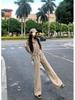 Women's Two-Piece Hooded Zip-Up Sweatshirt & Wide-Leg Pants Set - Casual, Loose Fit for Spring & Autumn, Trendy Korean Style