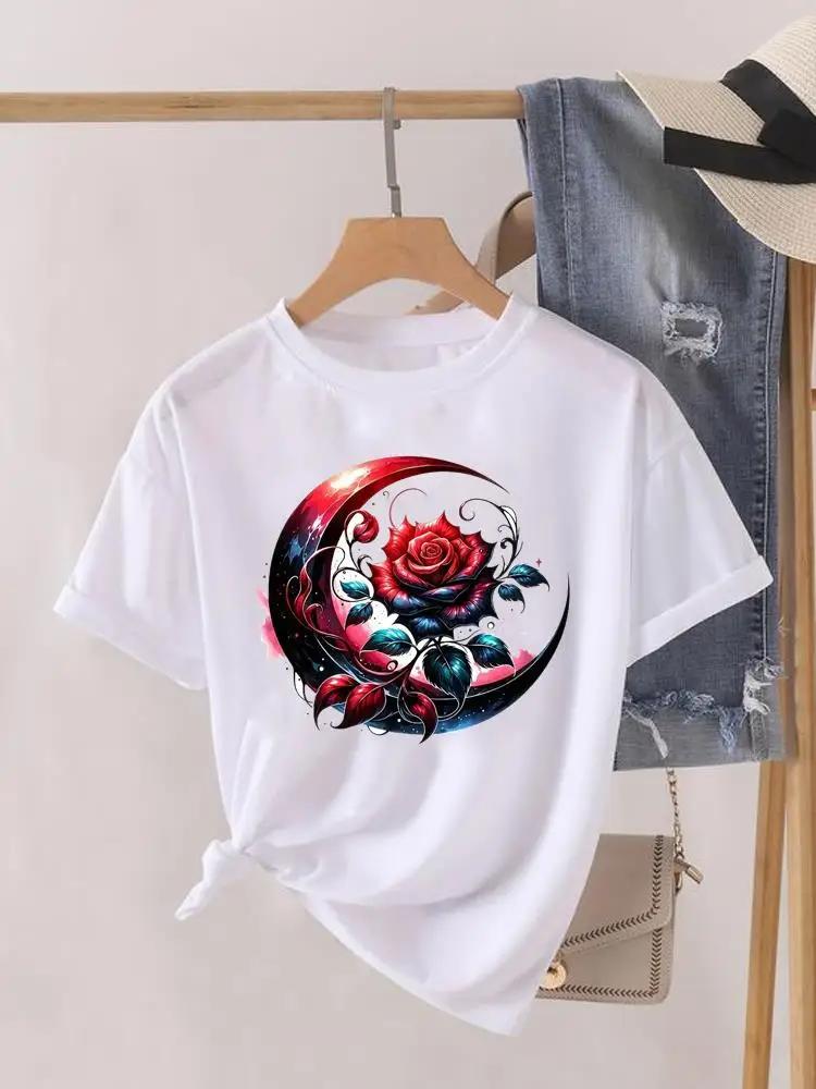 Short Sleeve Women Print Summer TShirt Fashion Clothing Graphic T-shirts Watercolor Flower Cute Clothes Lady Casual Tee