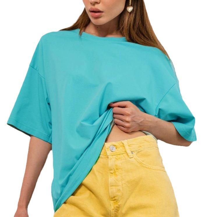 2024 European & American Women's Casual Loose Solid Color Short-Sleeved T-Shirt for Spring/Summer