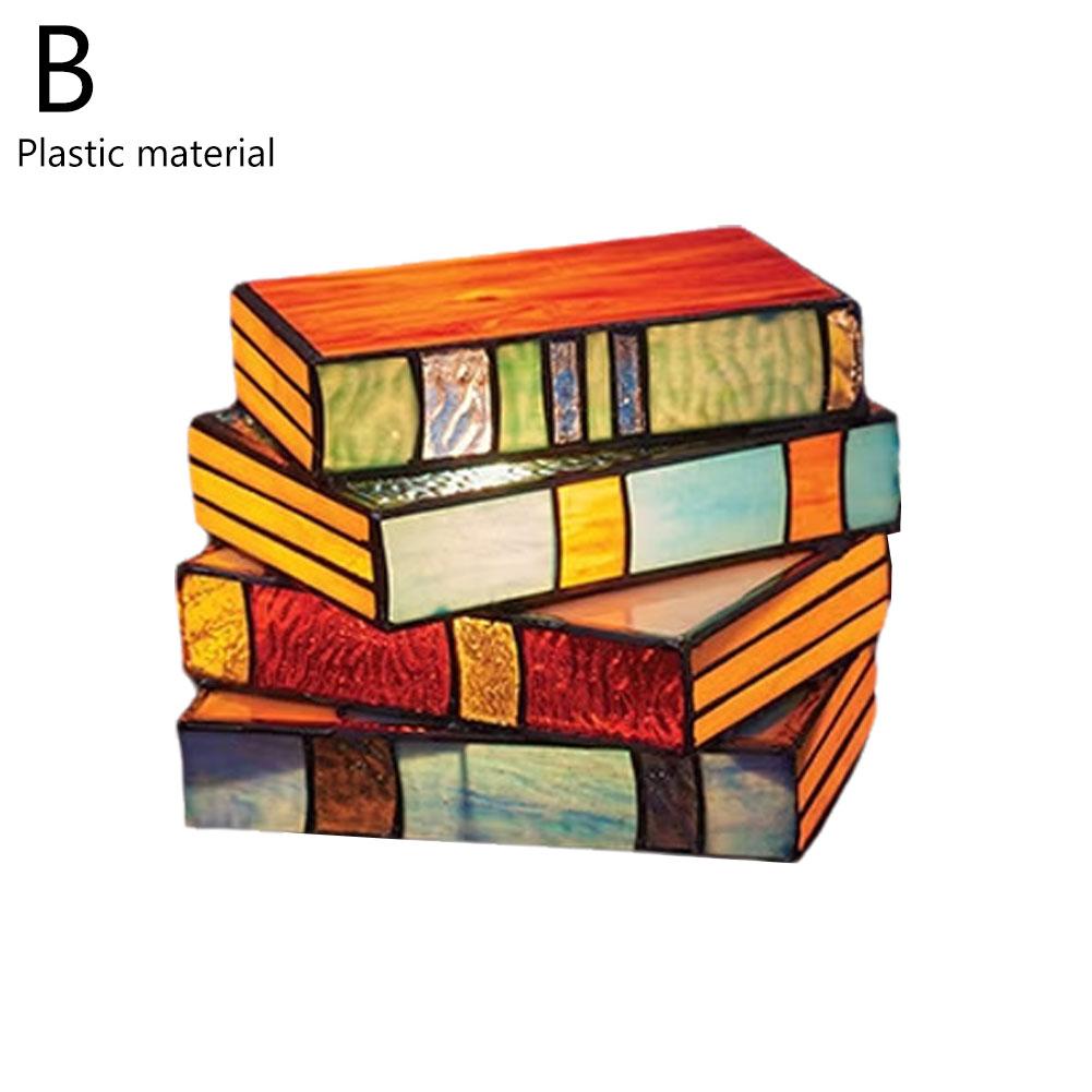 Plastic Stacked Books Lamp Decorative Handicraft Stacked Books Light Stained Glass Table Reading Light Nightstand Desk Lamps