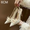 Fashion 2024 New White Wedding Shoes European And American Bride Shoes High-Heeled Women With Pointed Single-Shoe Women