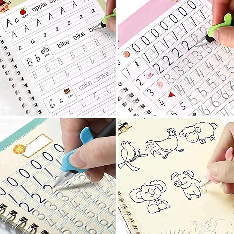 Eclet Magic Book for Kids, Sank Magic Practice Copybook, (4 Book+10 Refill+1 Pen+1 Grip) Number Tracing Book for Pre-Sch