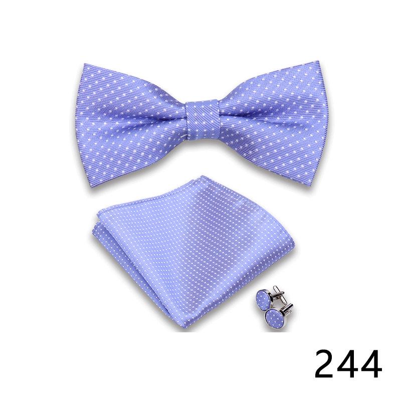 Men's Formal Bow Tie and Pocket Square Set for Banquets and Weddings, with Lapel Flower.
