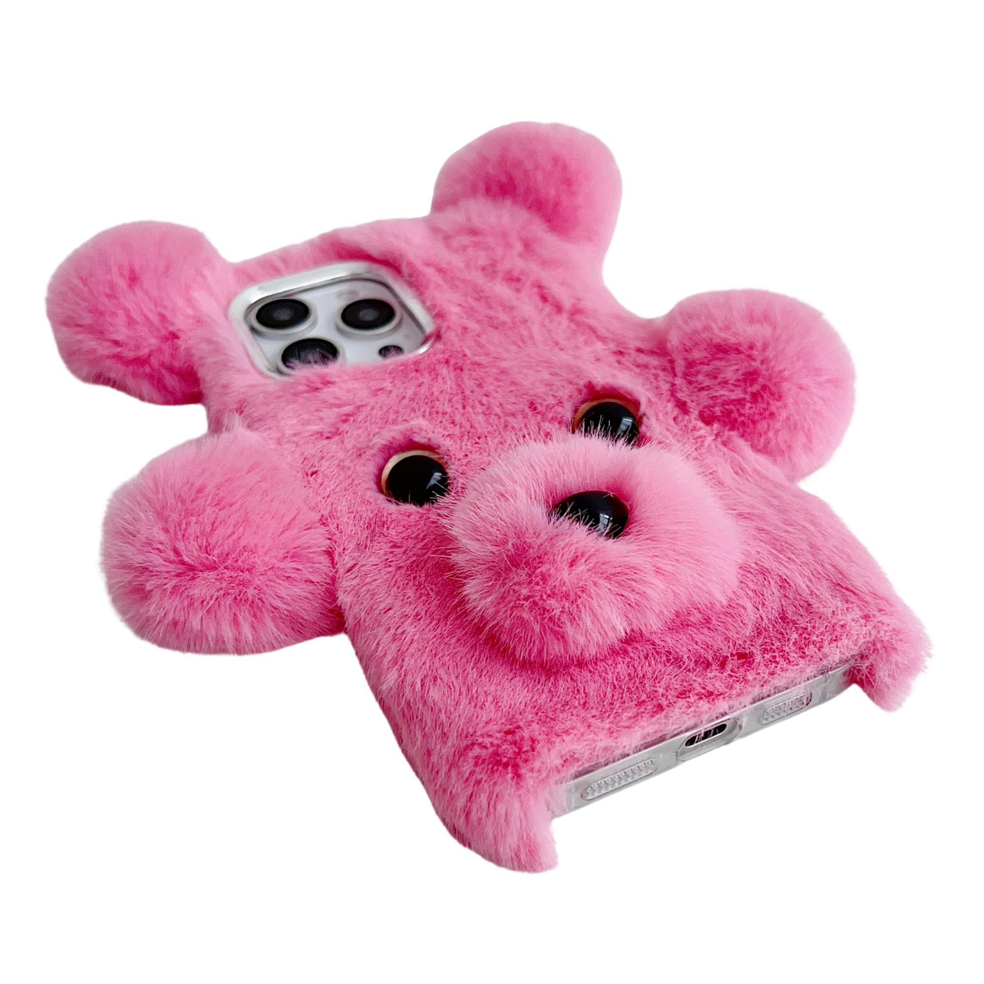 

For iPhone 16 Pro Max Case 3D Bear Faux Fur Fluffy Inner TPU Phone Cover Pink
