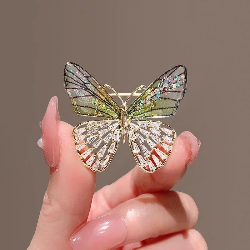 Fashionable Crystal Butterfly Brooch for Women's High-end Temperament Coat Sweater Accessories Cute Cartoon Ins Brooch Pendant
