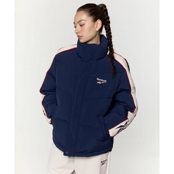 Reebok Color Block Stand Collar Zipper Long Sleeve Down Jacket Unisex Outerwear Navy-Blue REJU4FD54N3
